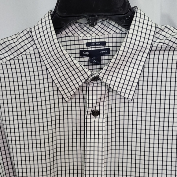 Gap Men's White Checkered Original Fit Button Down Shirt Size Large (16-16 1/2) - Picture 3 of 6